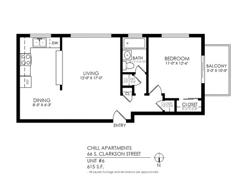 Floor plan for studio, 1 bath, 445 sqft